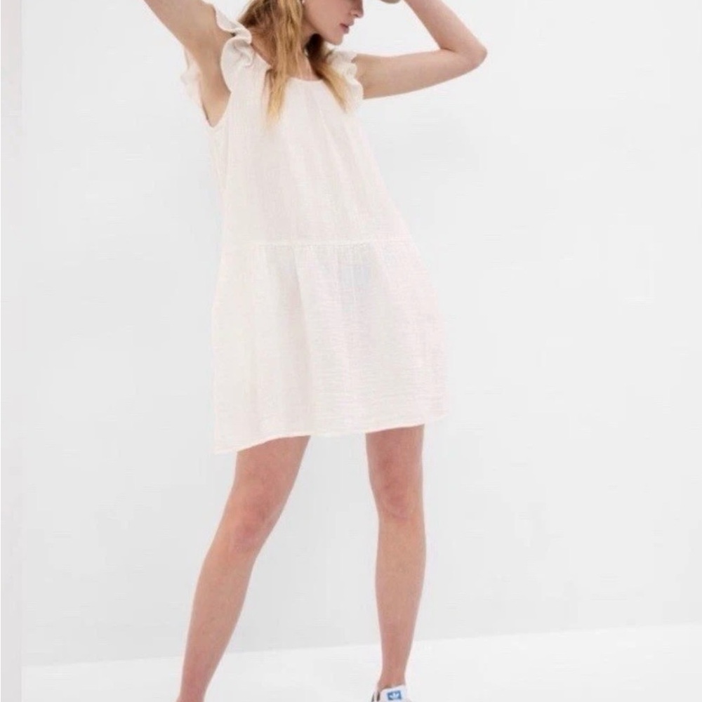 NWT GAP White Gauze Mini Dress Ruffle Sleeve Flutter Sleeve Medium